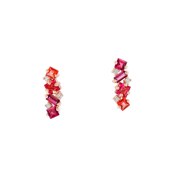 Nadima Red Ombre Bar Studs in 14K Rose Gold