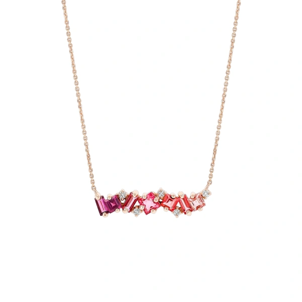 Suzanne Kalan Nadima Red Ombre Milli Bar Pendant in 14K Rose Gold | Fine Necklaces | Coveti