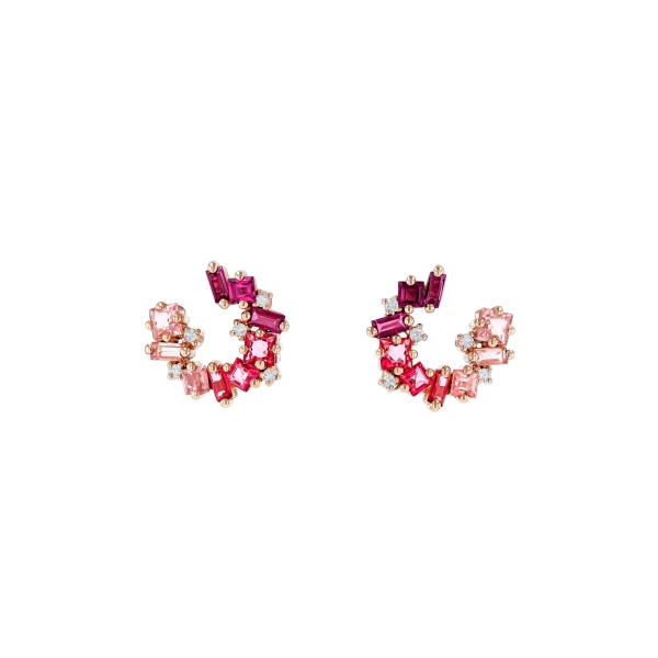 Nadima Red Ombre Mini Spiral Hoops in 14K Rose Gold