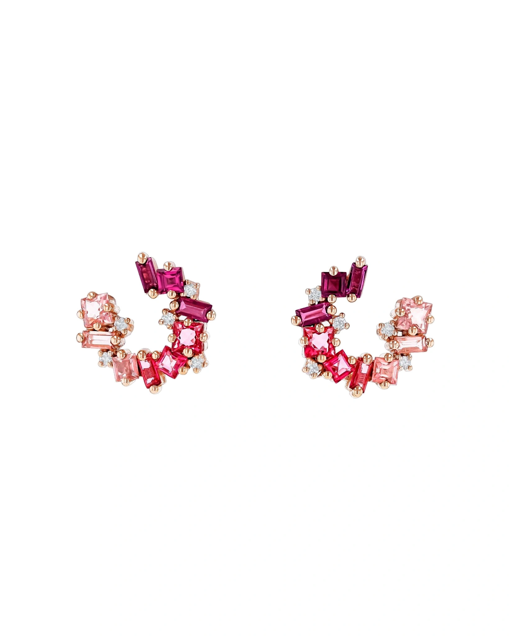 Suzanne Kalan Nadima Red Ombre Mini Spiral Hoops in 14K Rose Gold Suzanne Kalan Nadima Red Ombre Mini Spiral Hoops in 14K Rose Gold | Fine Earrings | Coveti