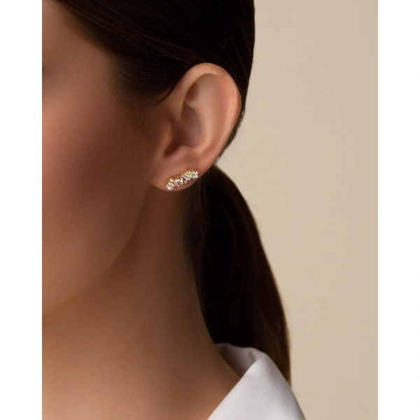 Suzanne Kalan Nadima White Topaz Bar Studs in 14K Yellow Gold | Fine Earrings | Coveti