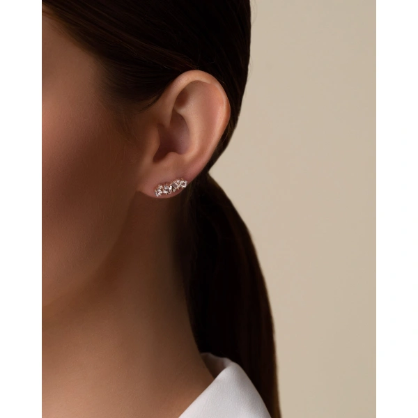 Suzanne Kalan Nadima White Topaz Bar Studs in 14K Yellow Gold | Fine Earrings | Coveti