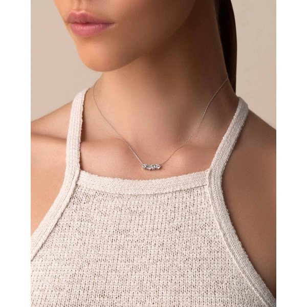 Suzanne Kalan Nadima White Topaz Midi Bar Pendant in 14K White Gold | Fine Necklaces | Coveti