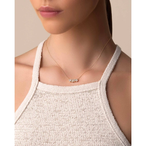 Suzanne Kalan Nadima White Topaz Midi Bar Pendant in 14K Yellow Gold | Fine Necklaces | Coveti