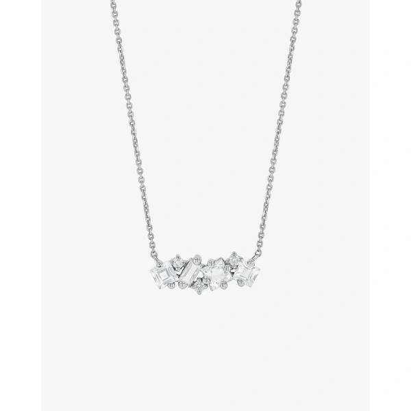 Suzanne Kalan Nadima White Topaz Midi Bar Pendant in 14K Yellow Gold | Fine Necklaces | Coveti