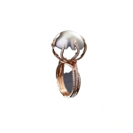 Suzanne Kalan One of a Kind Cultured Pearl Enchanted Ring with Round Diamonds in 18K Rose Gold | Fine Rings | Coveti