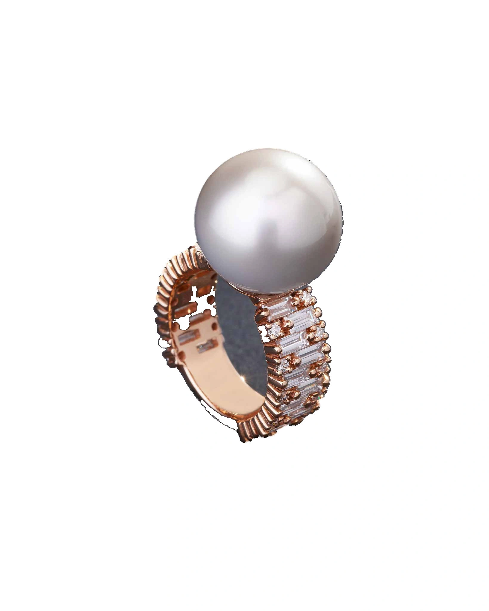 Suzanne Kalan One of a Kind South Sea Pearl Ring with Baguette & Round Diamonds in 18K Rose Gold Suzanne Kalan One of a Kind South Sea Pearl Ring with Baguette & Round Diamonds in 18K Rose Gold | Fine Rings | Coveti