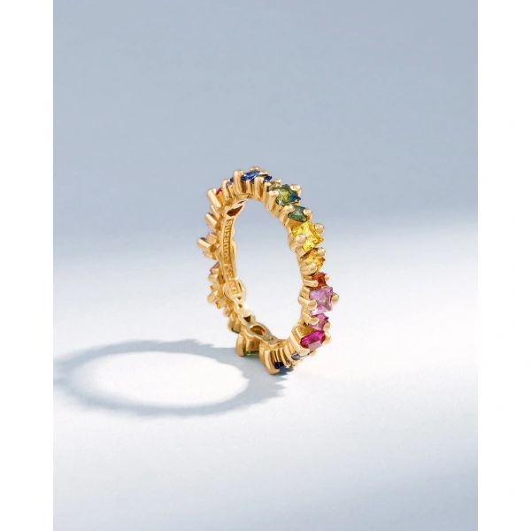 Suzanne Kalan Princess Anna Rainbow Sapphire Eternity Band in 18K Yellow Gold | Fine Rings | Coveti