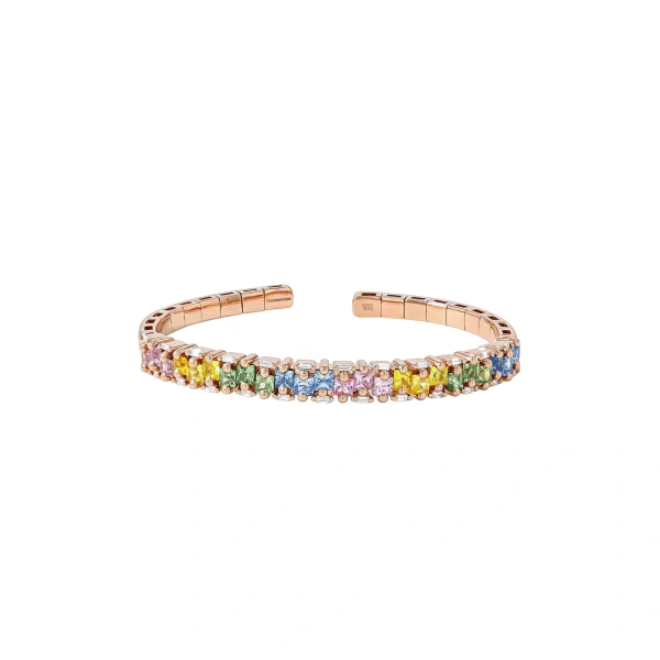 Suzanne Kalan Princess Bold Pastel Sapphire Bangle in 18K Rose Gold | Fine Bracelets | Coveti