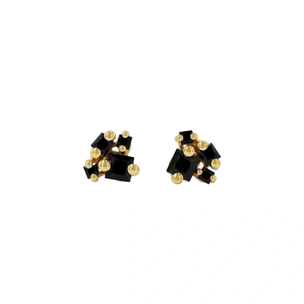 Suzanne Kalan Princess Cluster Black Sapphire Studs in 18K Yellow Gold | Fine Earrings | Coveti