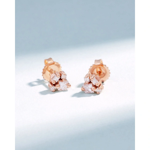 Suzanne Kalan Princess Cluster Diamond Studs in 18K Rose Gold | Fine Earrings | Coveti