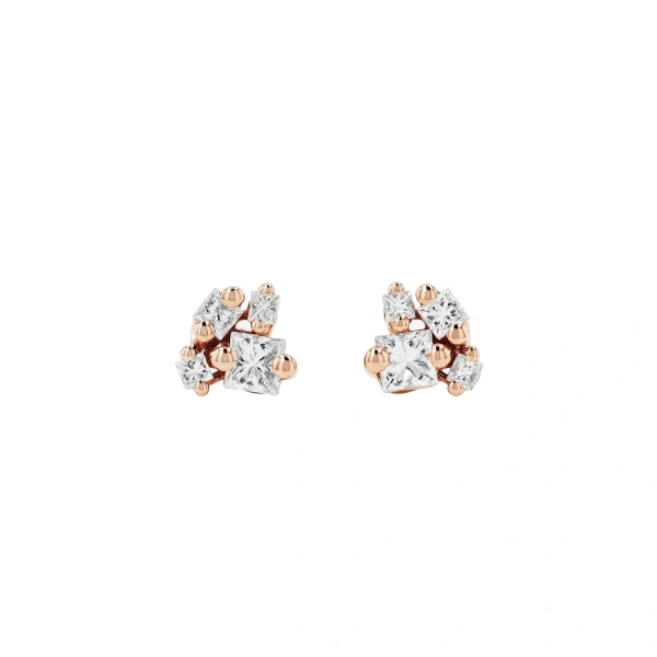 Suzanne Kalan Princess Cluster Diamond Studs in 18K Rose Gold | Fine Earrings | Coveti