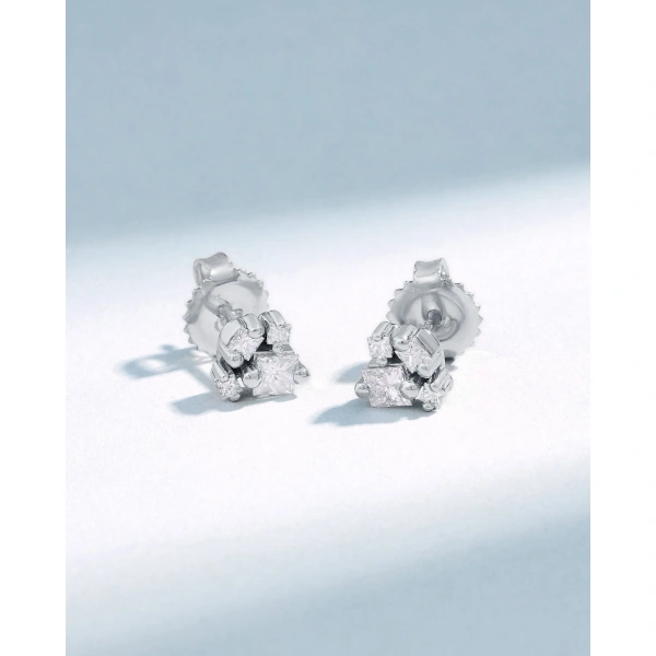 Suzanne Kalan Princess Cluster Diamond Studs in 18K White Gold | Fine Earrings | Coveti