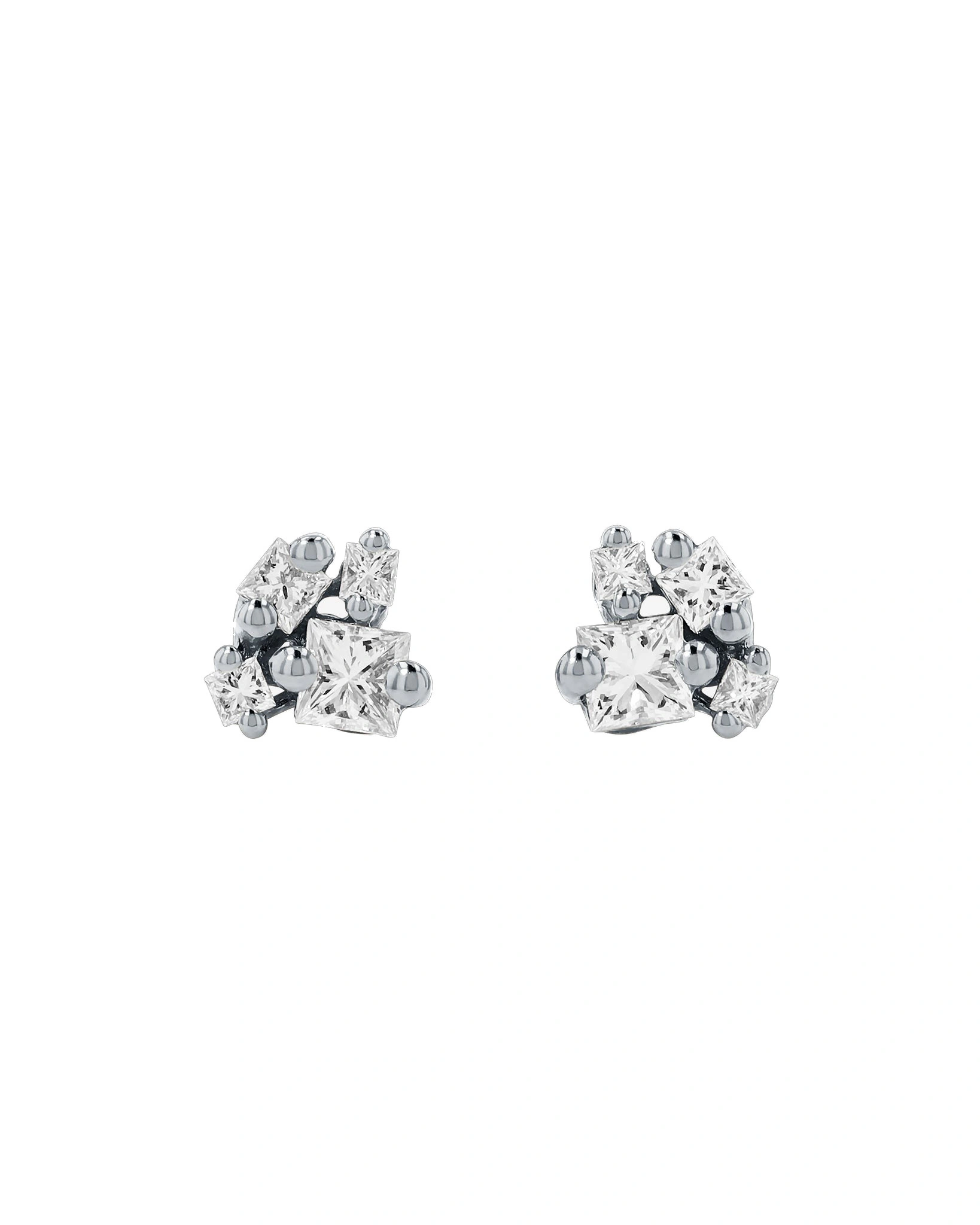 Suzanne Kalan Princess Cluster Diamond Studs in 18K White Gold Suzanne Kalan Princess Cluster Diamond Studs in 18K White Gold | Fine Earrings | Coveti
