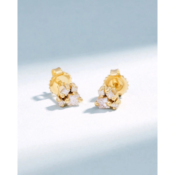 Suzanne Kalan Princess Cluster Diamond Studs in 18K Yellow Gold | Fine Earrings | Coveti