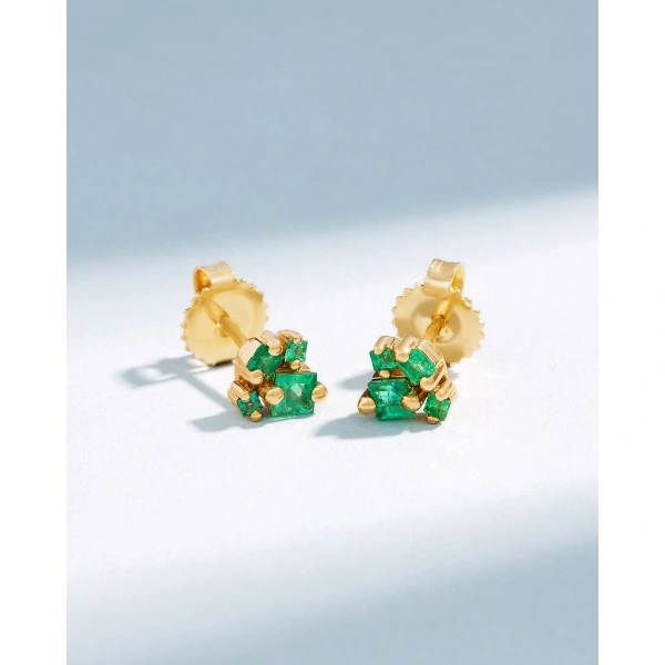 Suzanne Kalan Princess Cluster Emerald Studs in 18K Yellow Gold | Fine Earrings | Coveti