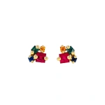 Suzanne Kalan Princess Cluster Rainbow Sapphire Studs in 18K Yellow Gold | Fine Earrings | Coveti