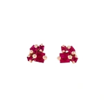 Suzanne Kalan Princess Cluster Ruby Studs in 18K Rose Gold | Fine Earrings | Coveti