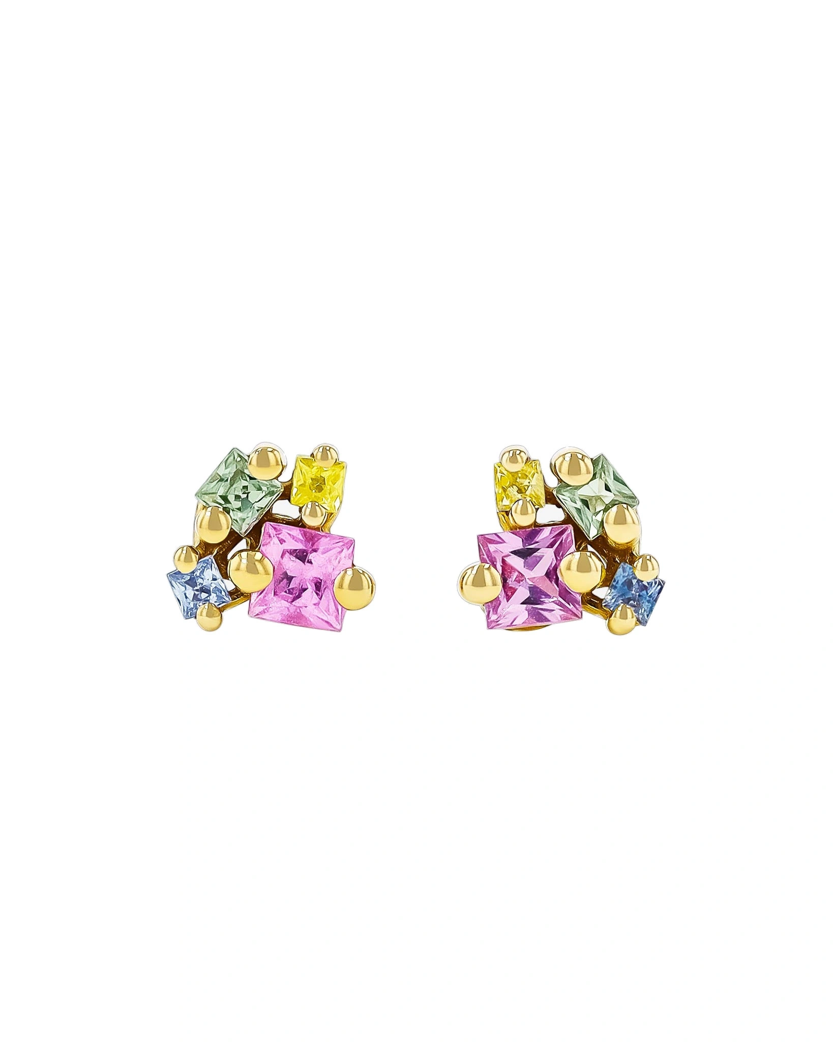 Suzanne Kalan Princess Cluster Studs in 18K Yellow Gold, Pastel Sapphire Suzanne Kalan Princess Cluster Studs in 18K Yellow Gold, Pastel Sapphire | Fine Earrings | Coveti
