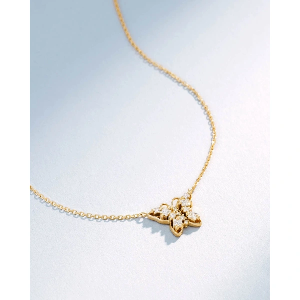 Suzanne Kalan Princess Diamond Mini Butterfly Pendant in 18K Yellow Gold | Fine Necklaces | Coveti