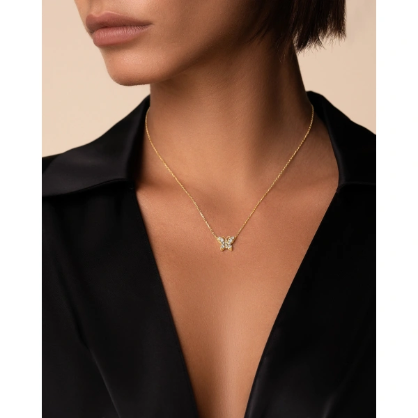 Suzanne Kalan Princess Diamond Mini Butterfly Pendant in 18K Yellow Gold | Fine Necklaces | Coveti
