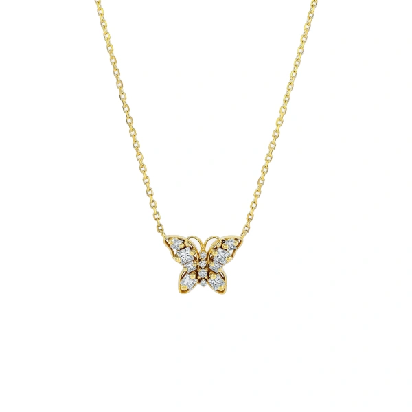 Suzanne Kalan Princess Diamond Mini Butterfly Pendant in 18K Yellow Gold | Fine Necklaces | Coveti