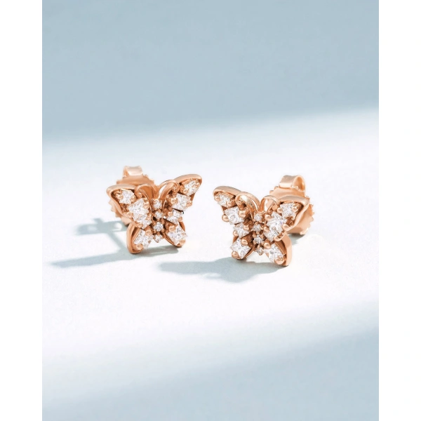 Suzanne Kalan Princess Diamond Mini Butterfly Studs in 18K Rose Gold | Fine Earrings | Coveti