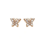 Suzanne Kalan Princess Diamond Mini Butterfly Studs in 18K Rose Gold | Fine Earrings | Coveti