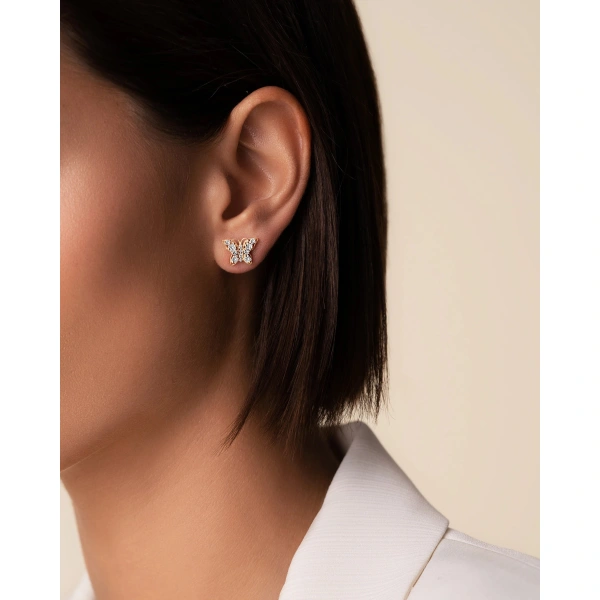 Suzanne Kalan Princess Diamond Mini Butterfly Studs in 18K Rose Gold | Fine Earrings | Coveti