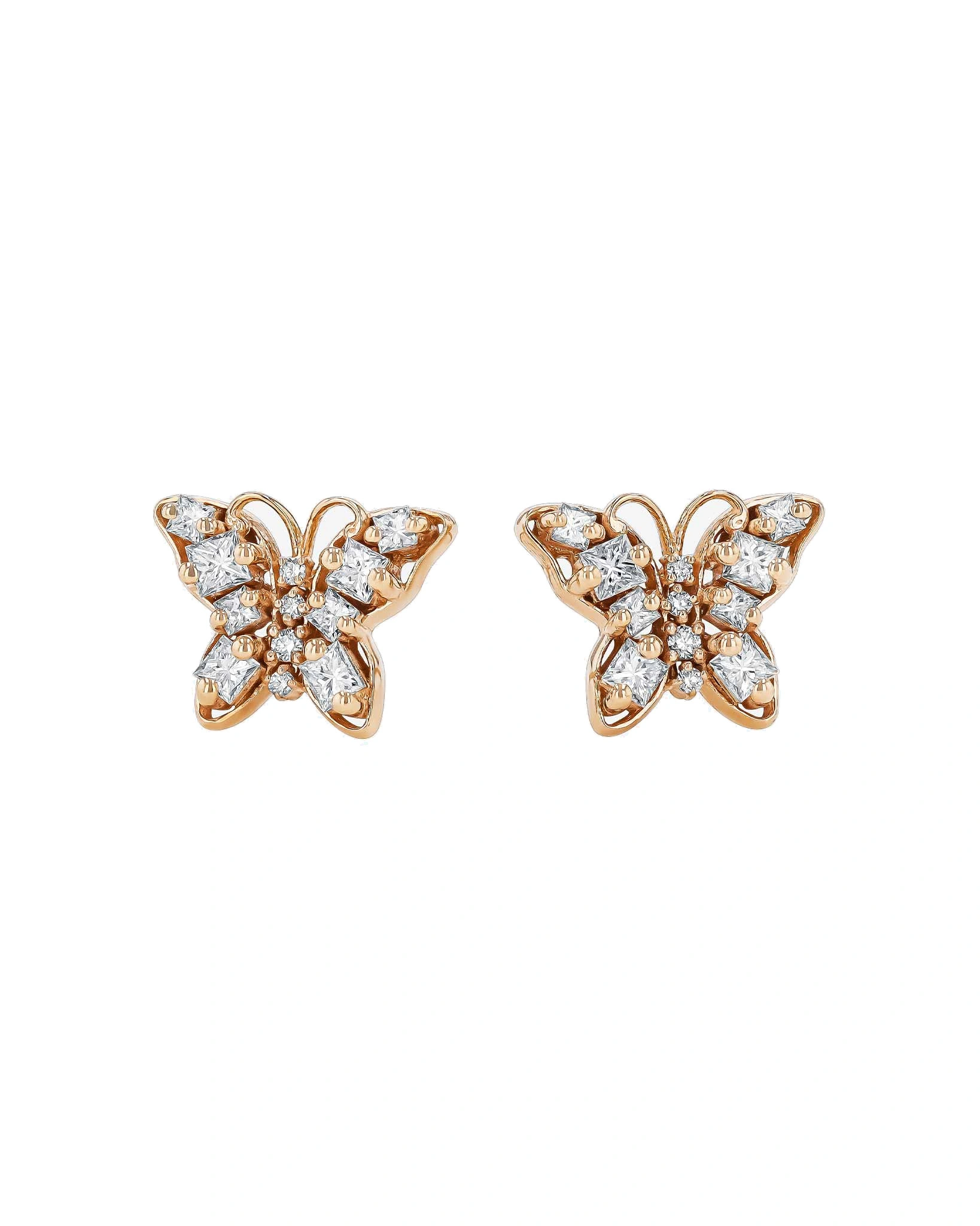 Suzanne Kalan Princess Diamond Mini Butterfly Studs in 18K Rose Gold Suzanne Kalan Princess Diamond Mini Butterfly Studs in 18K Rose Gold | Fine Earrings | Coveti