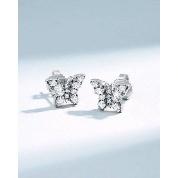 Suzanne Kalan Princess Diamond Mini Butterfly Studs in 18K White Gold | Fine Earrings | Coveti
