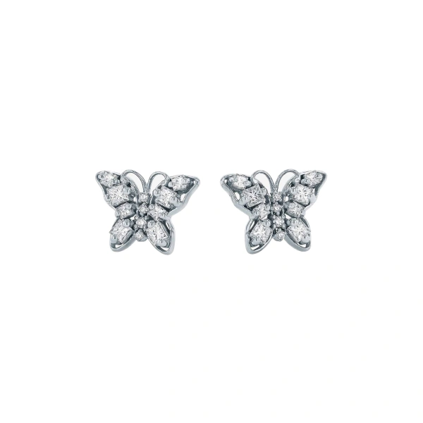 Suzanne Kalan Princess Diamond Mini Butterfly Studs in 18K White Gold | Fine Earrings | Coveti