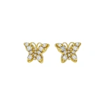 Suzanne Kalan Princess Diamond Mini Butterfly Studs in 18K Yellow Gold | Fine Earrings | Coveti