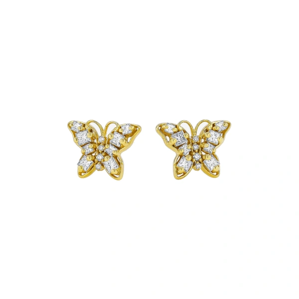 Suzanne Kalan Princess Diamond Mini Butterfly Studs in 18K Yellow Gold | Fine Earrings | Coveti