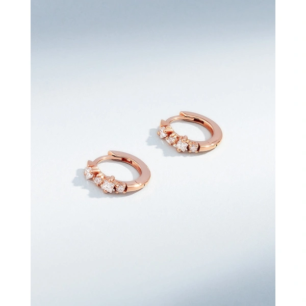 Suzanne Kalan Princess Diamond Mix Huggies in 18K Rose Gold | Fine Earrings | Coveti