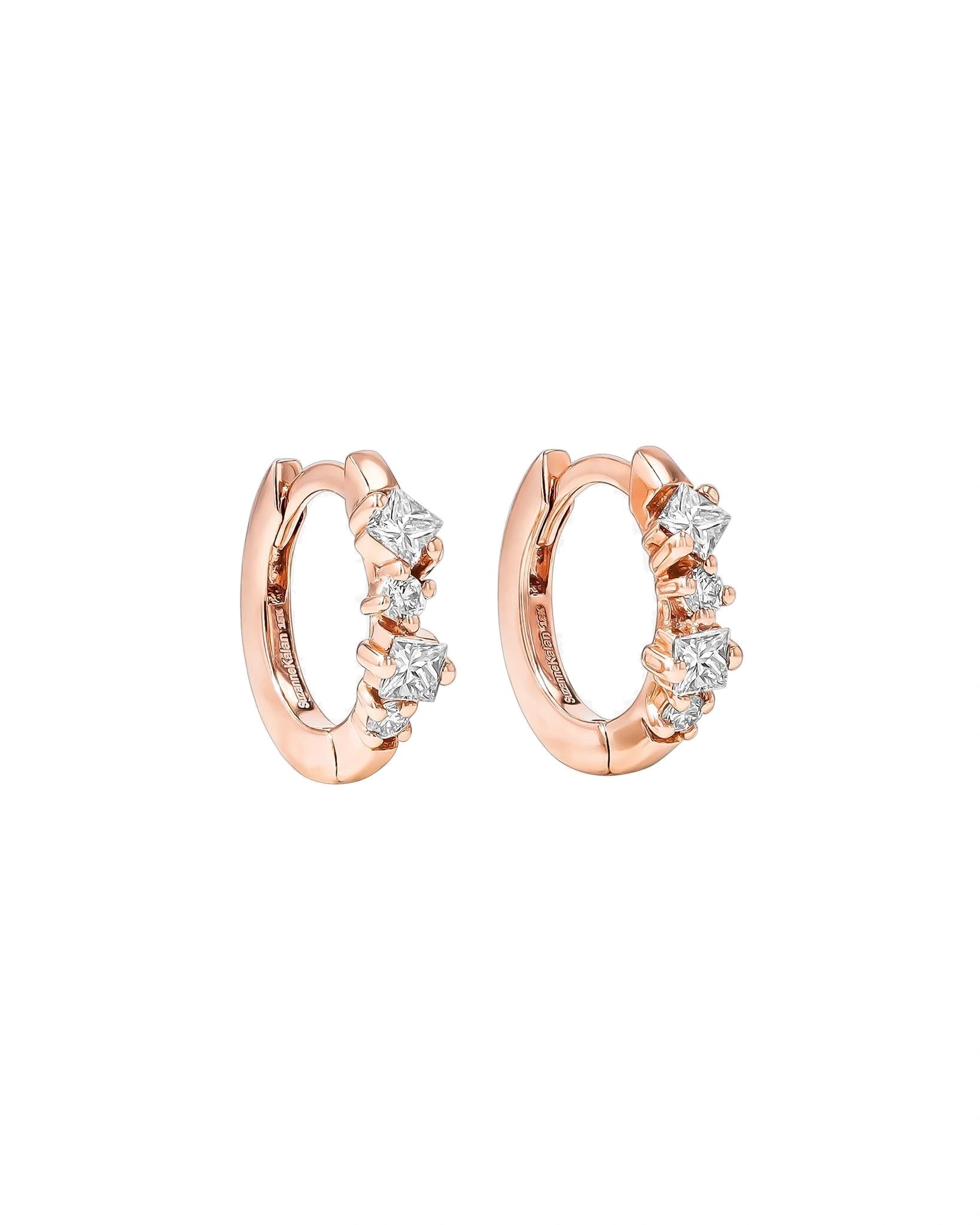 Suzanne Kalan Princess Diamond Mix Huggies in 18K Rose Gold Suzanne Kalan Princess Diamond Mix Huggies in 18K Rose Gold | Fine Earrings | Coveti