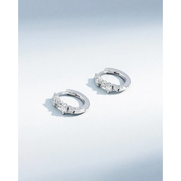 Suzanne Kalan Princess Diamond Mix Huggies in 18K White Gold | Fine Earrings | Coveti