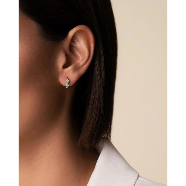 Suzanne Kalan Princess Diamond Mix Huggies in 18K White Gold | Fine Earrings | Coveti
