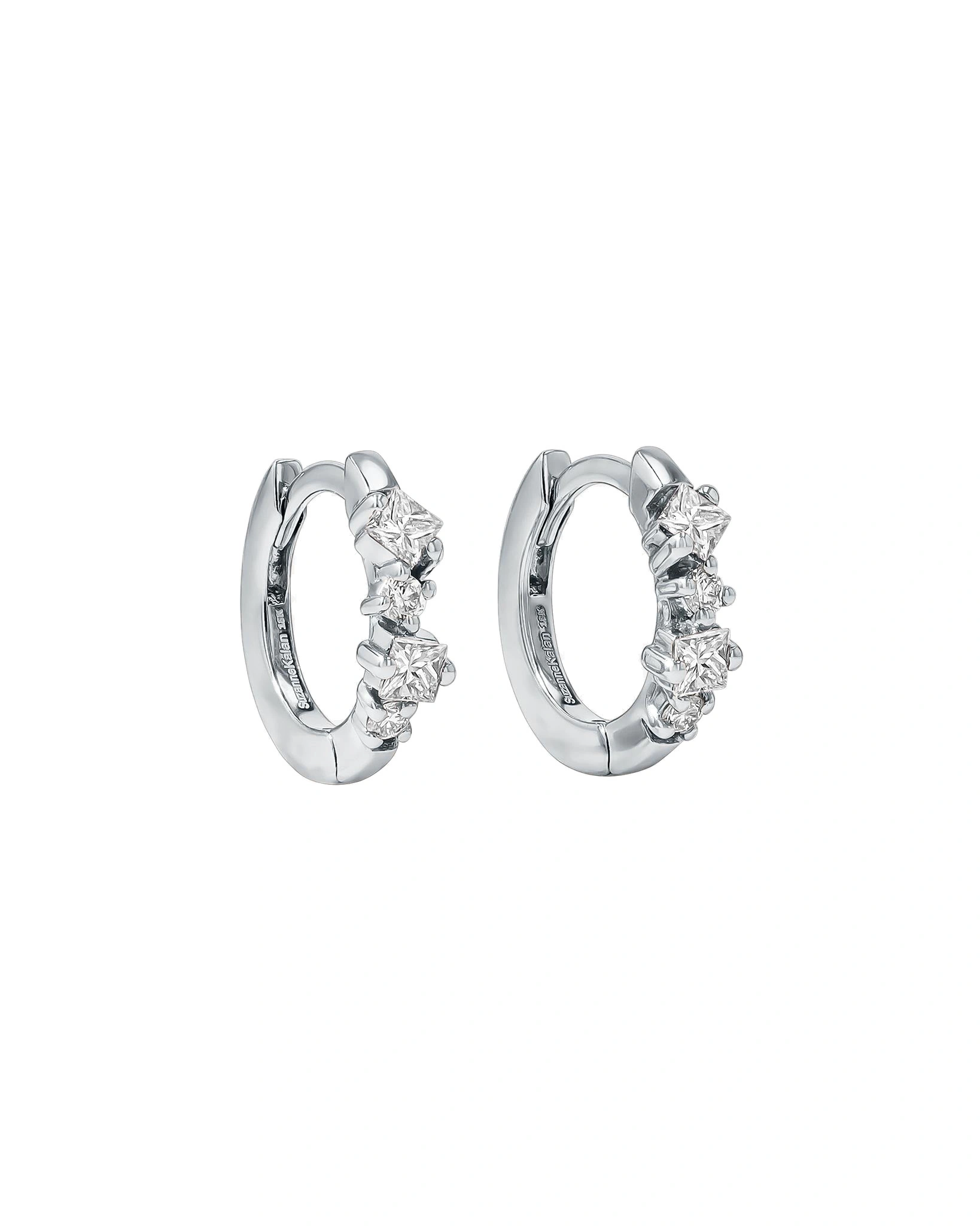 Suzanne Kalan Princess Diamond Mix Huggies in 18K White Gold Suzanne Kalan Princess Diamond Mix Huggies in 18K White Gold | Fine Earrings | Coveti