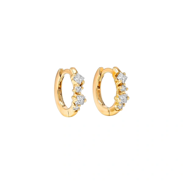 Suzanne Kalan Princess Diamond Mix Huggies in 18K Yellow Gold | Fine Earrings | Coveti