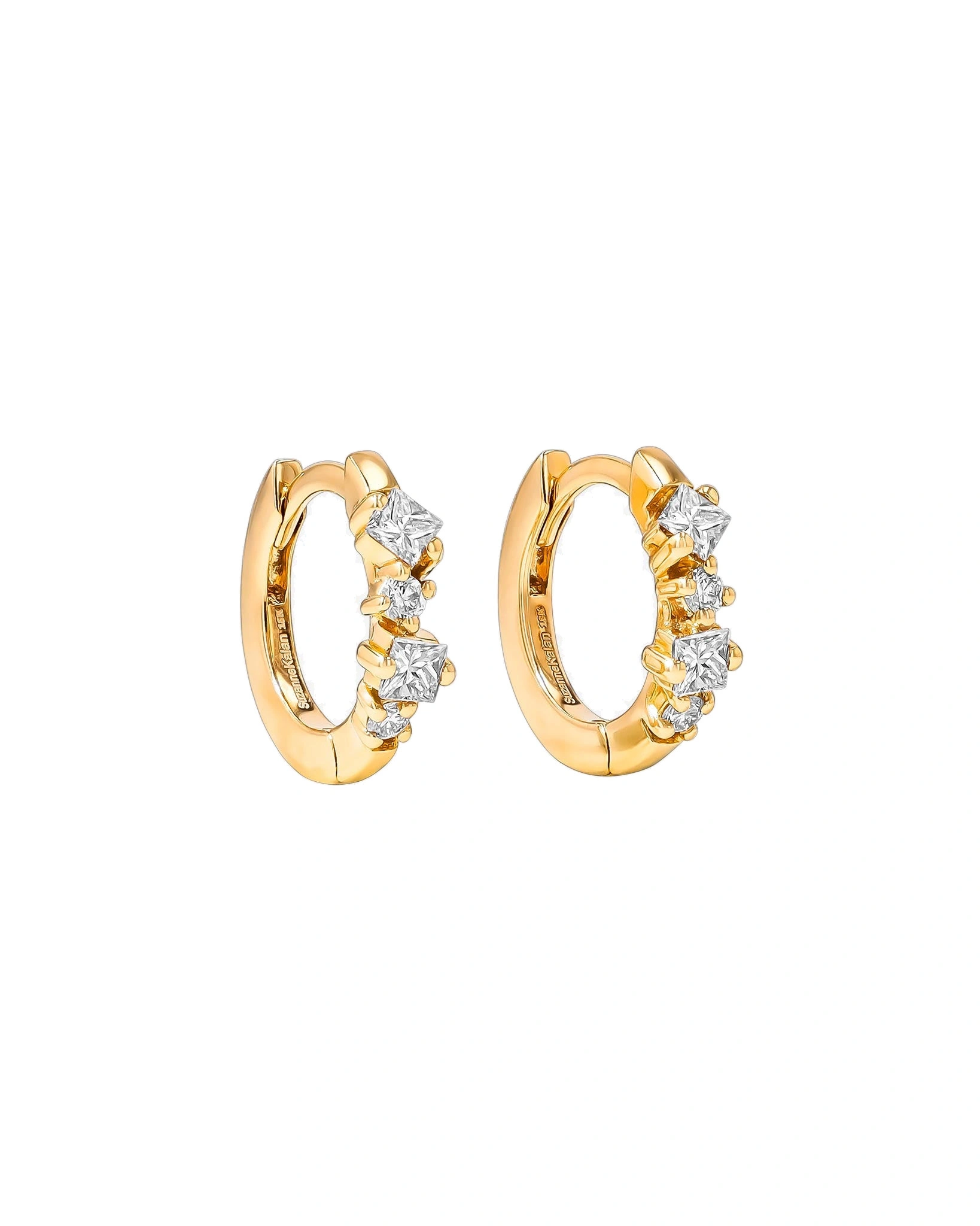 Suzanne Kalan Princess Diamond Mix Huggies in 18K Yellow Gold Suzanne Kalan Princess Diamond Mix Huggies in 18K Yellow Gold | Fine Earrings | Coveti