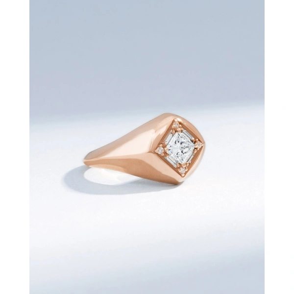 Suzanne Kalan Princess Diamond Signet Ring in 18K Rose Gold | Fine Rings | Coveti