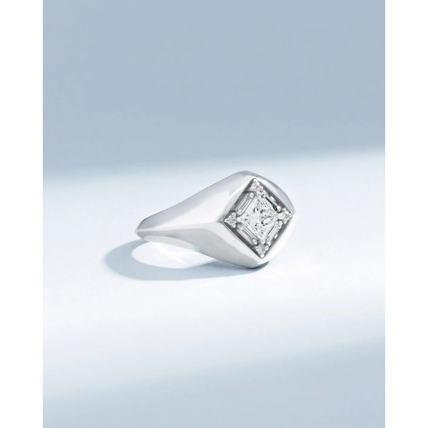 Suzanne Kalan Princess Diamond Signet Ring in 18K White Gold | Fine Rings | Coveti