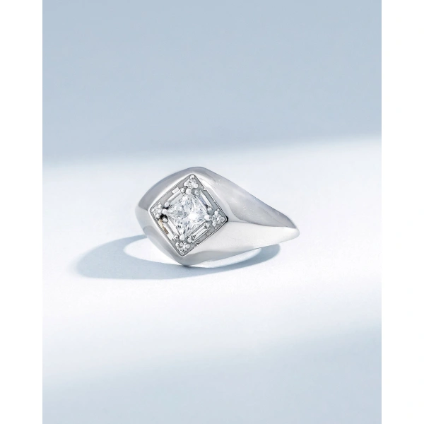 Suzanne Kalan Princess Diamond Signet Ring in 18K White Gold | Fine Rings | Coveti