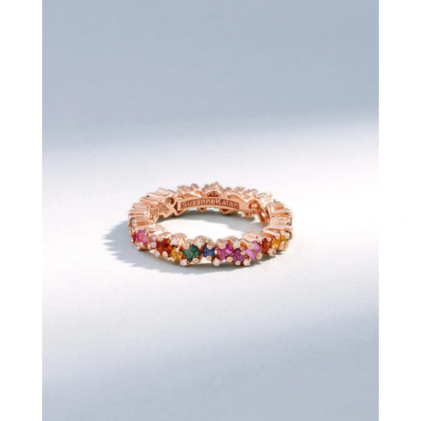 Suzanne Kalan Princess Elsa Eternity Band in 18K Rose Gold, Rainbow Sapphire | Fine Rings | Coveti