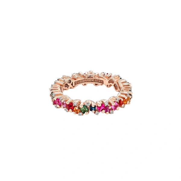 Suzanne Kalan Princess Elsa Eternity Band in 18K Rose Gold, Rainbow Sapphire | Fine Rings | Coveti