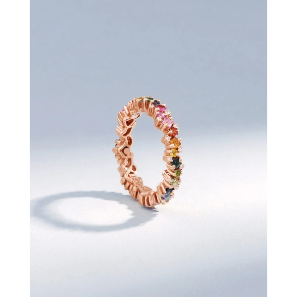 Suzanne Kalan Princess Elsa Rainbow Sapphire Eternity Band in 18K Rose Gold | Fine Rings | Coveti
