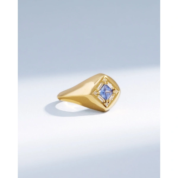 Suzanne Kalan Princess Light Blue Sapphire Signet Ring in 18K Yellow Gold | Fine Rings | Coveti