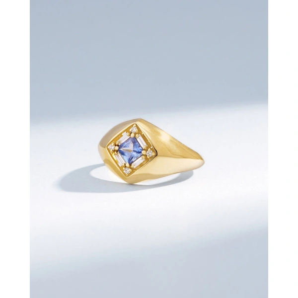 Suzanne Kalan Princess Light Blue Sapphire Signet Ring in 18K Yellow Gold | Fine Rings | Coveti