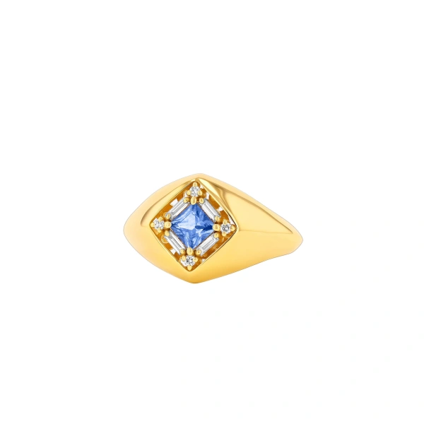Suzanne Kalan Princess Light Blue Sapphire Signet Ring in 18K Yellow Gold | Fine Rings | Coveti
